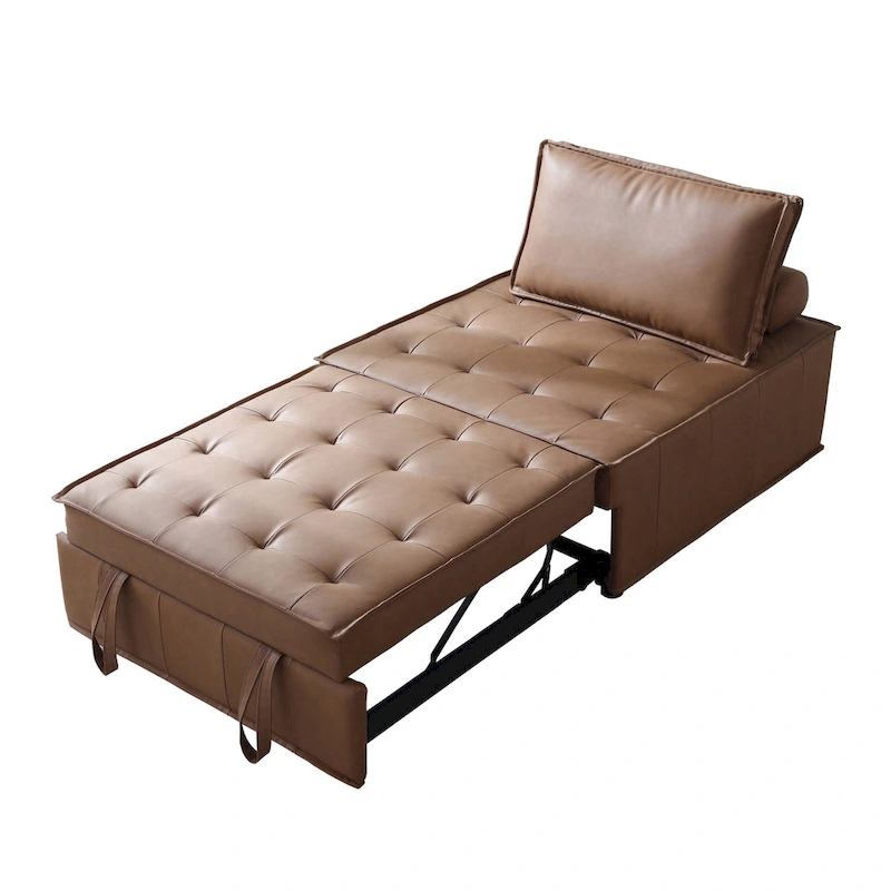 39 Faux Leather Single Ottoman Pull-Out Sofa Bed with Adjustable Backrest