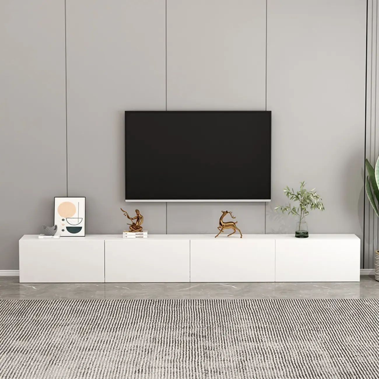 71 Living Room White Wood Rectangular TV Stand with Storage