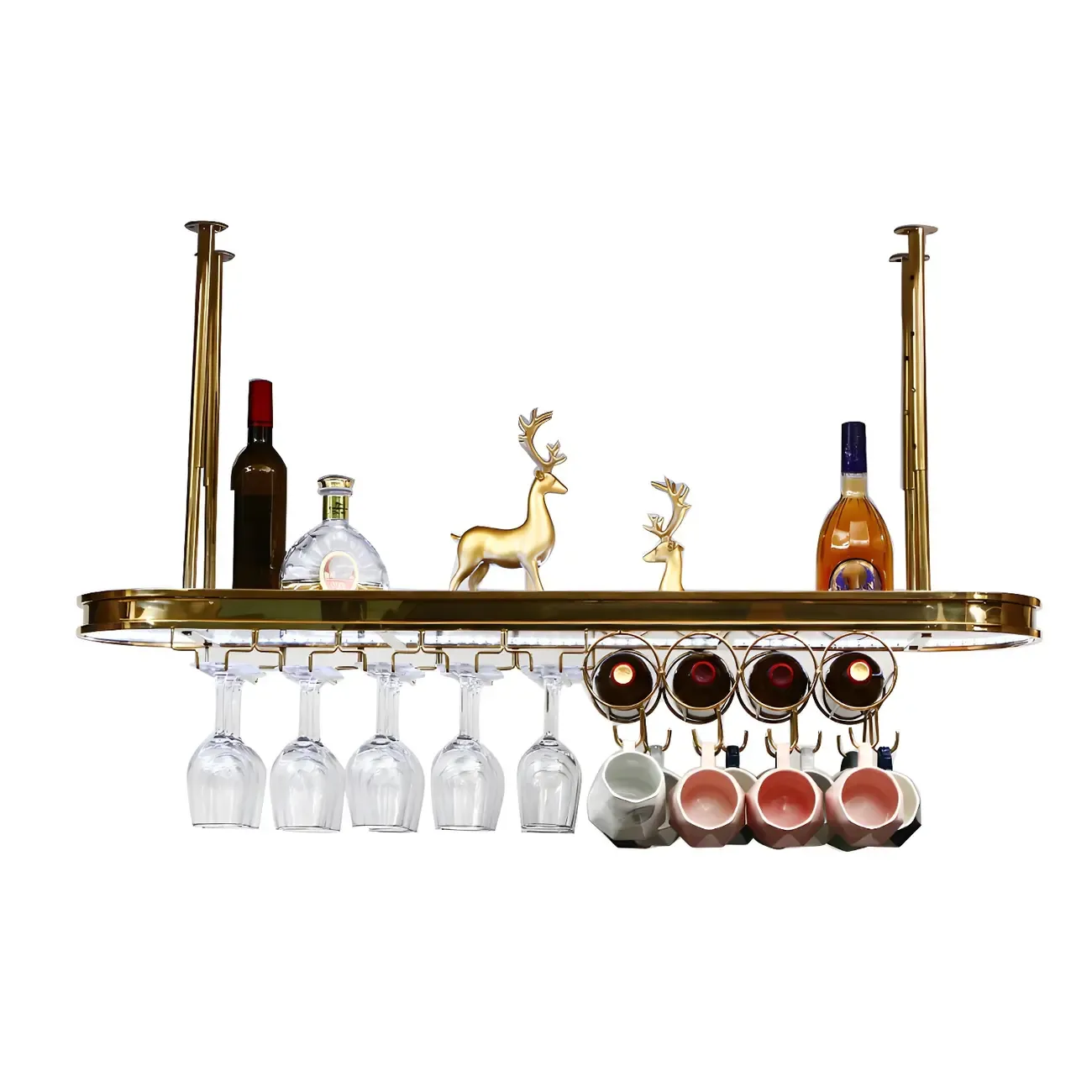 Modern Gold Metal Wine Rack with Glass Holder