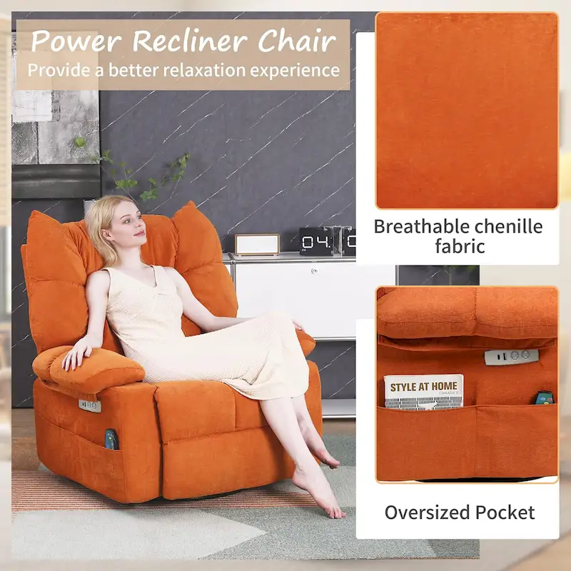 XINMICS Swivel Recliner Chair, Glider Rocking Power Recliner with Massage and Heated