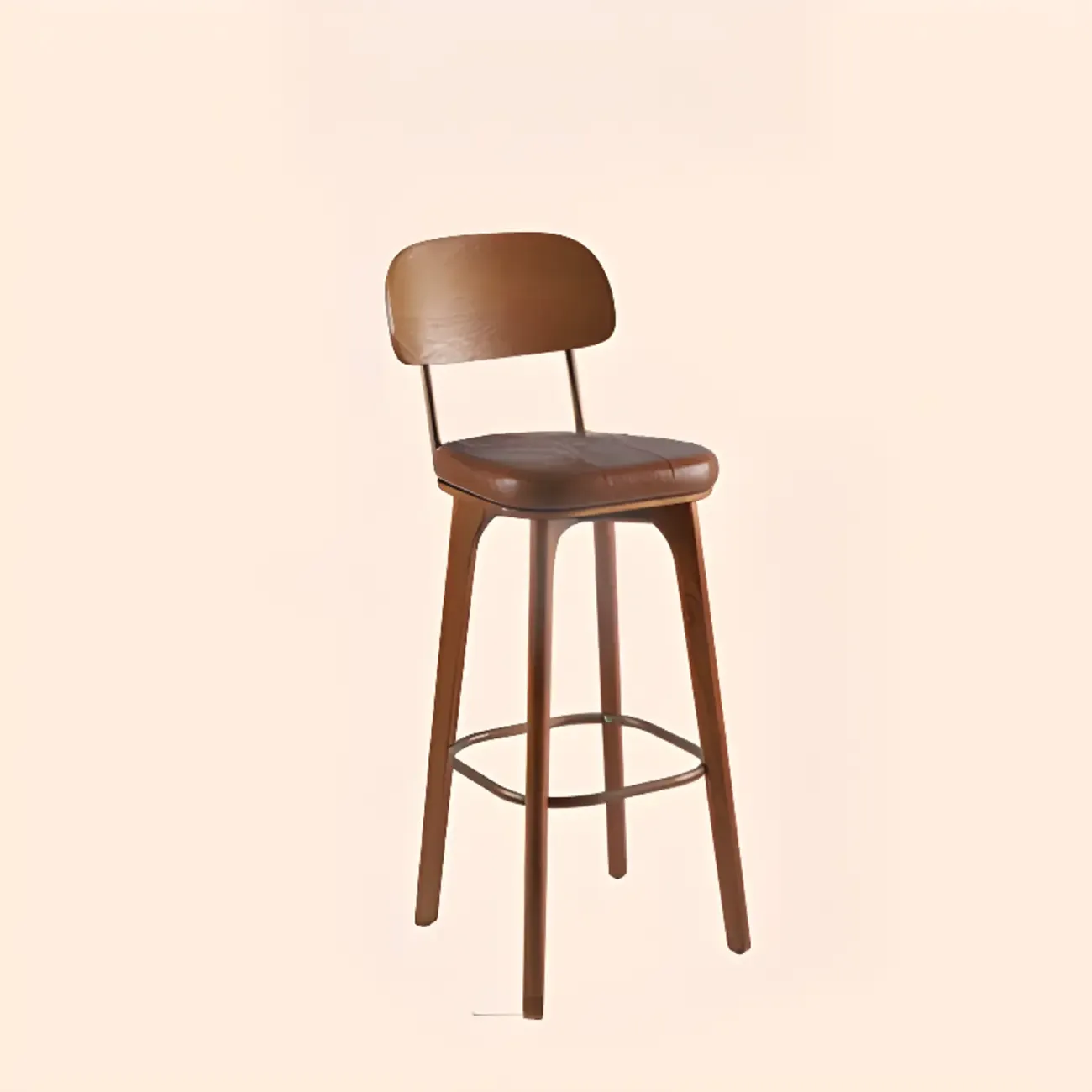 Mid-Century Modern Leather Square Bar Height Stools with Backs