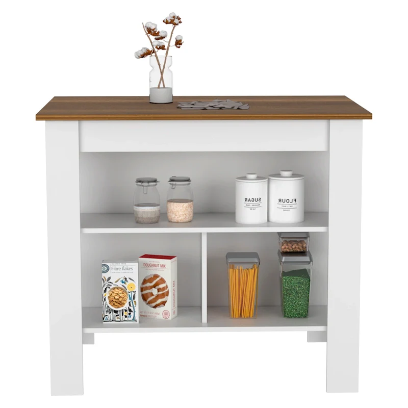 3-Shelf Wooden Casual Kitchen Island