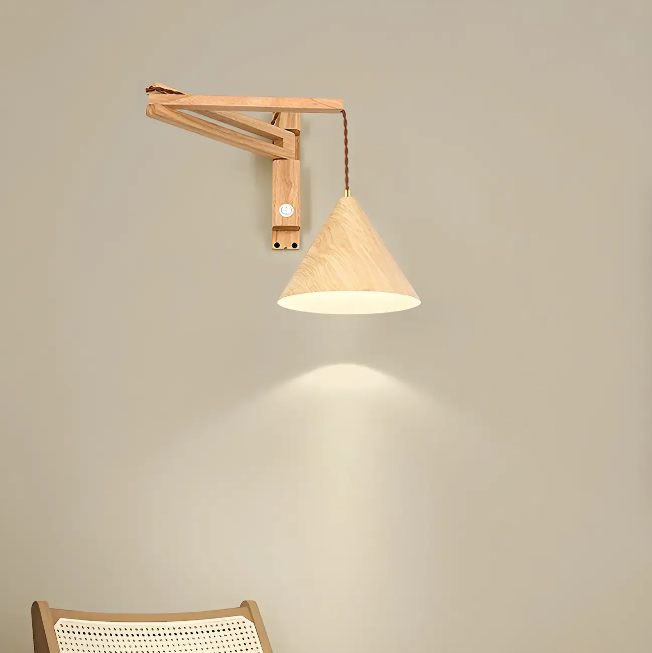 Wooden Cone Shade Swing Arm Wall Light