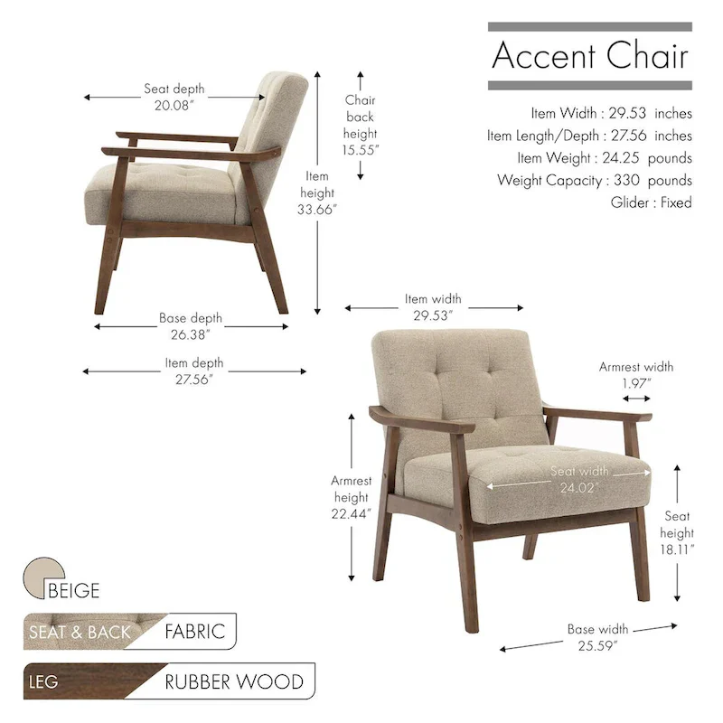 Galina Fabric Accent Chair with Rubberwood Legs