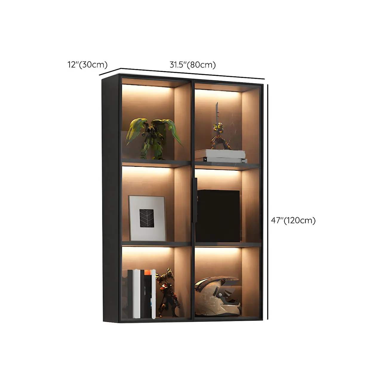 Black Multi-Shelf Wall-Mounted Wooden Display Cabinet