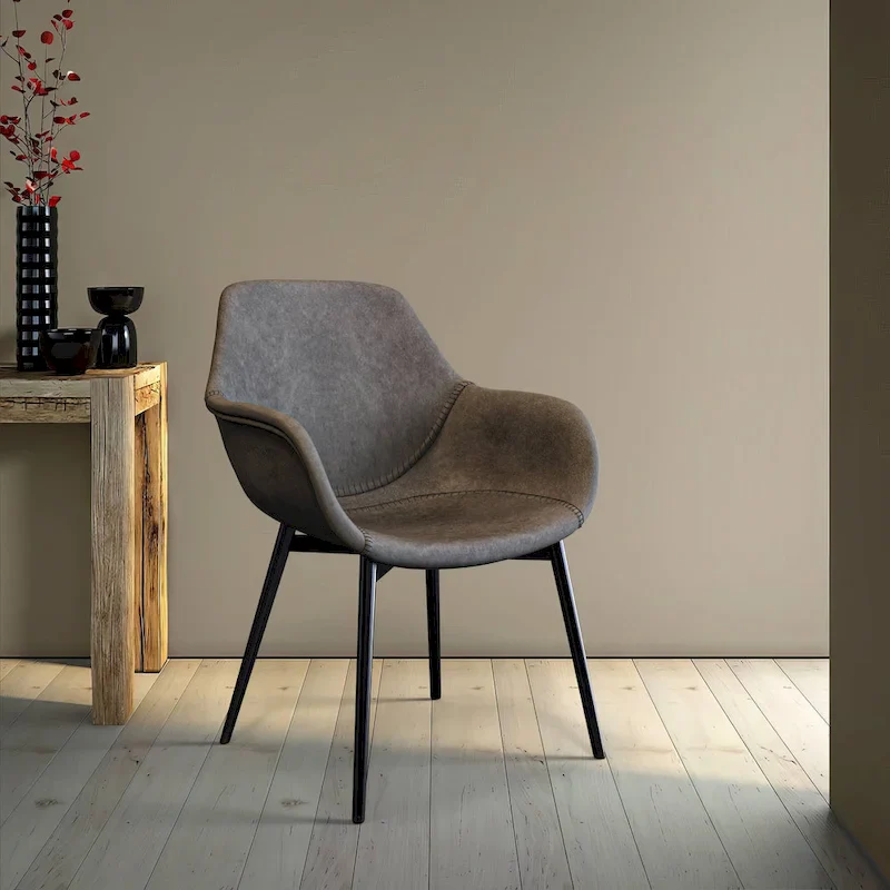 Leather Dining Chair with Iron Legs Set of 4 Modern Accent Armchair