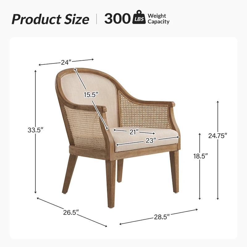 Danilo Farmhouse Rattan Solid Wood Armchair with Solid Wood Legs by HULALA HOME