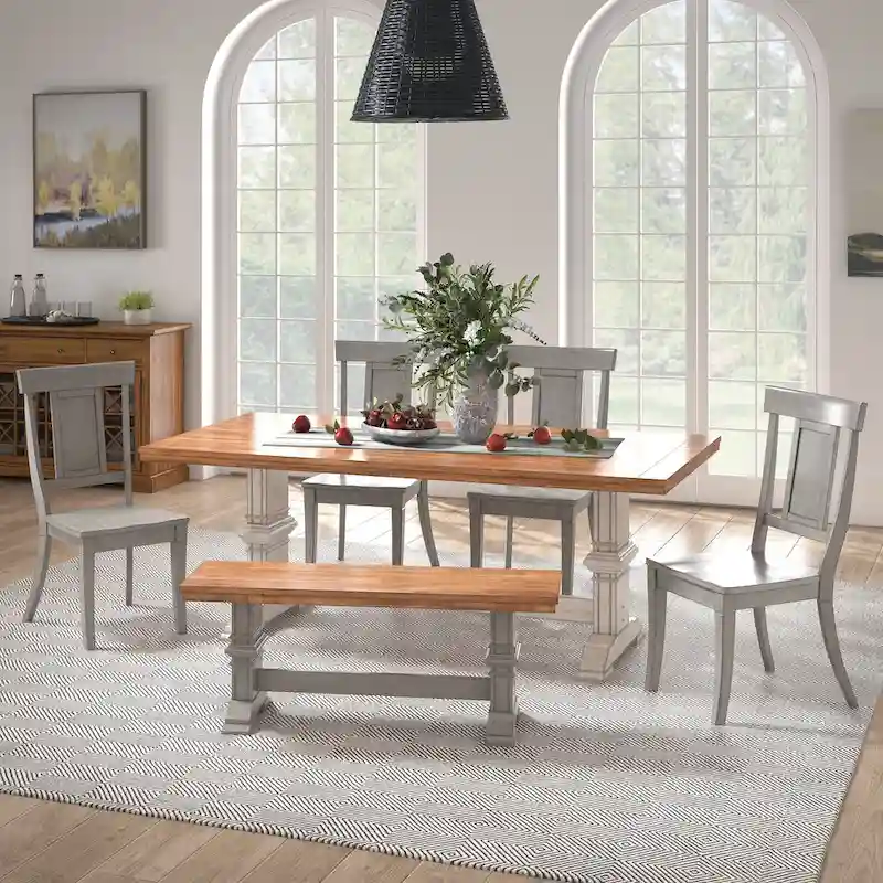 Ronda 78.7 Rectangular Solid Wood Top Dining Set with Panel Back Chairs