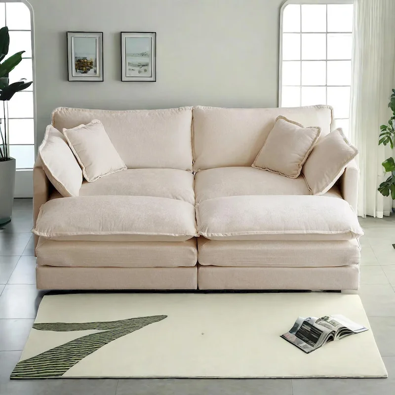 4-Piece Modular Chenille Upholstered Sleeper Sectional Sofa Bed with Ottoman