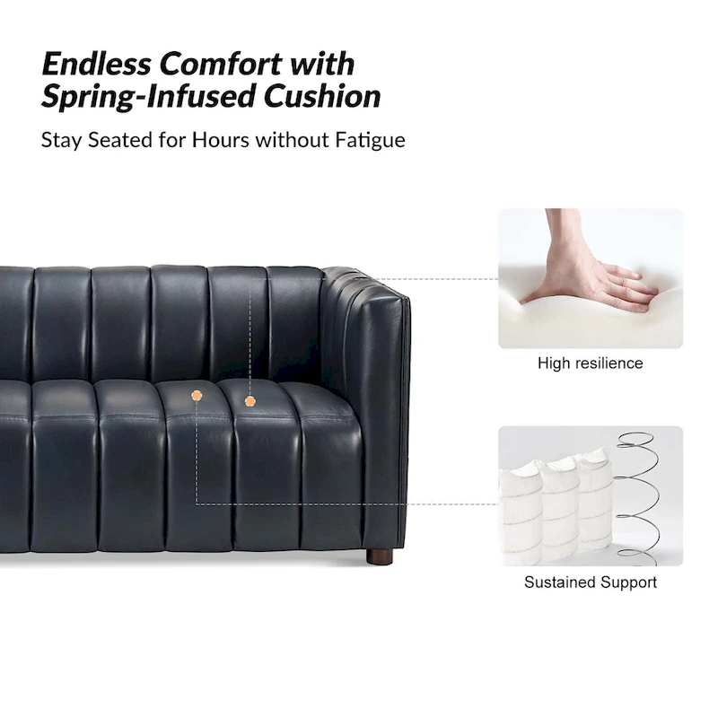 Olinto Modern Camel 83-Inch Genuine Leather Curved Couch with Channel Back by HULALA HOME