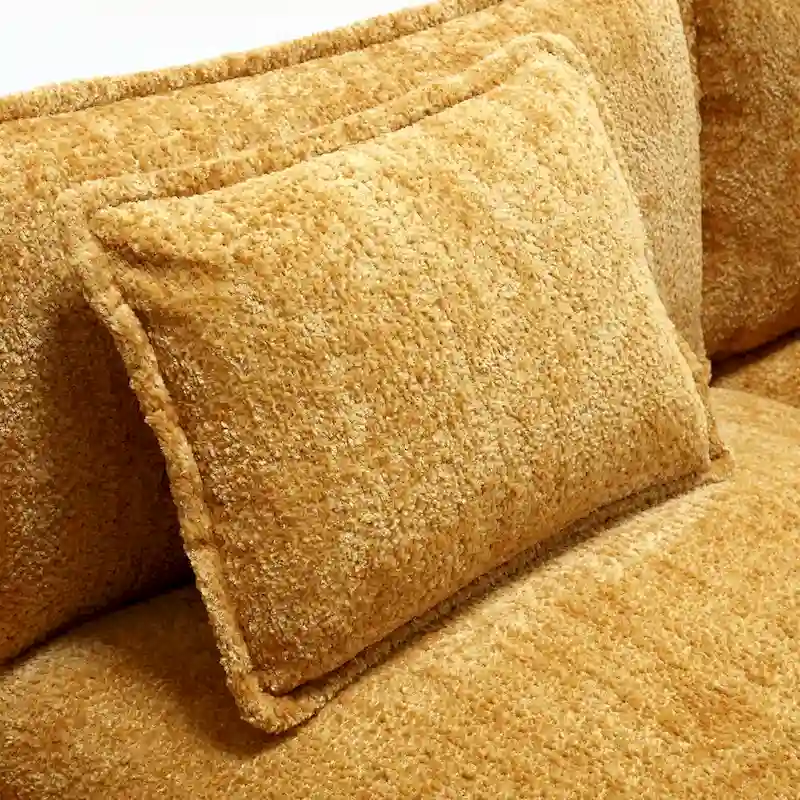 Yellow 112.2 L-Shaped 4-Seat Sectional Sofa in Modern Boucle Fabric with Removable Cushions and Detachable Armrests