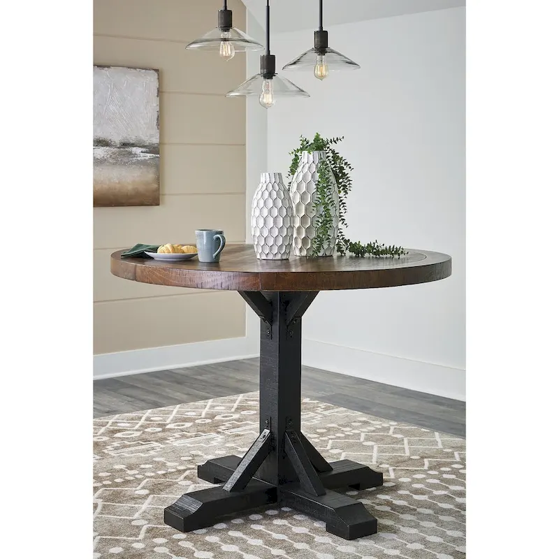Signature Design by Ashley Valebeck Black/Dark Brown Counter Height Dining Table - 48 W x 48 D x 36 H