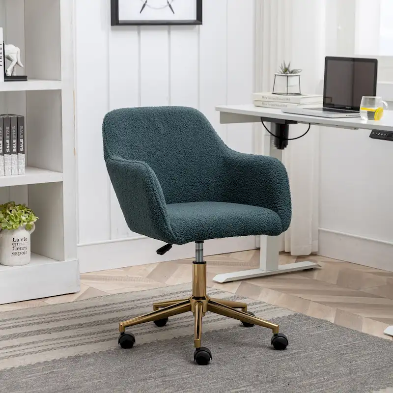 Modern Home Office Chair with Gold Metal Legs and Universal Wheels