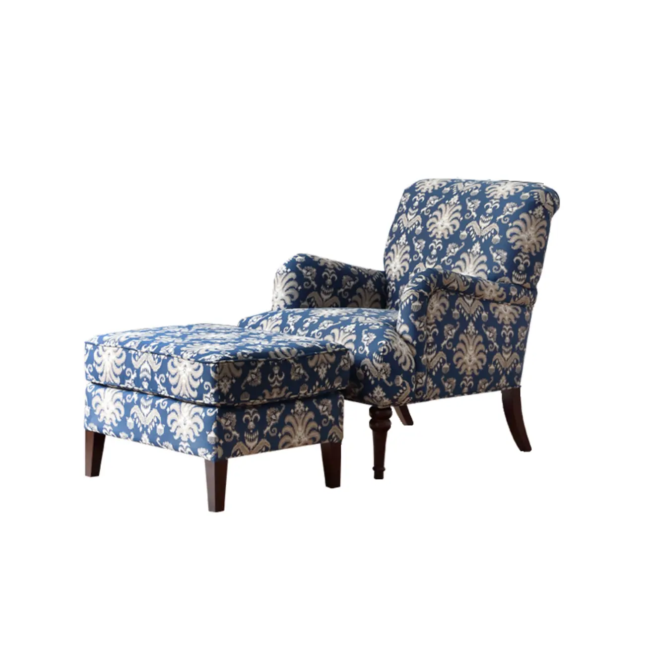 Striped Fabric Barrel Chair in Cerulean with Armrests