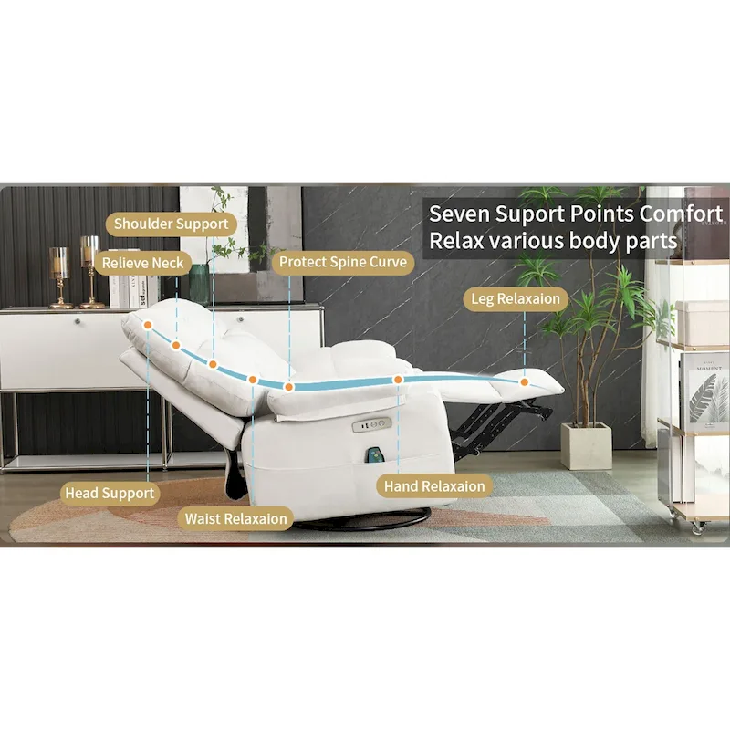 XINMICS Swivel Recliner Chair, Glider Rocking Power Recliner with Massage and Heated