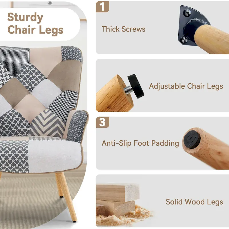 Linen Upholstered Modern Armchair Accent Chair with Wood Legs