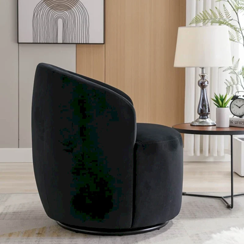Velvet Fabric Swivel Accent Armchair Barrel Chair With Powder Coating Metal Ring