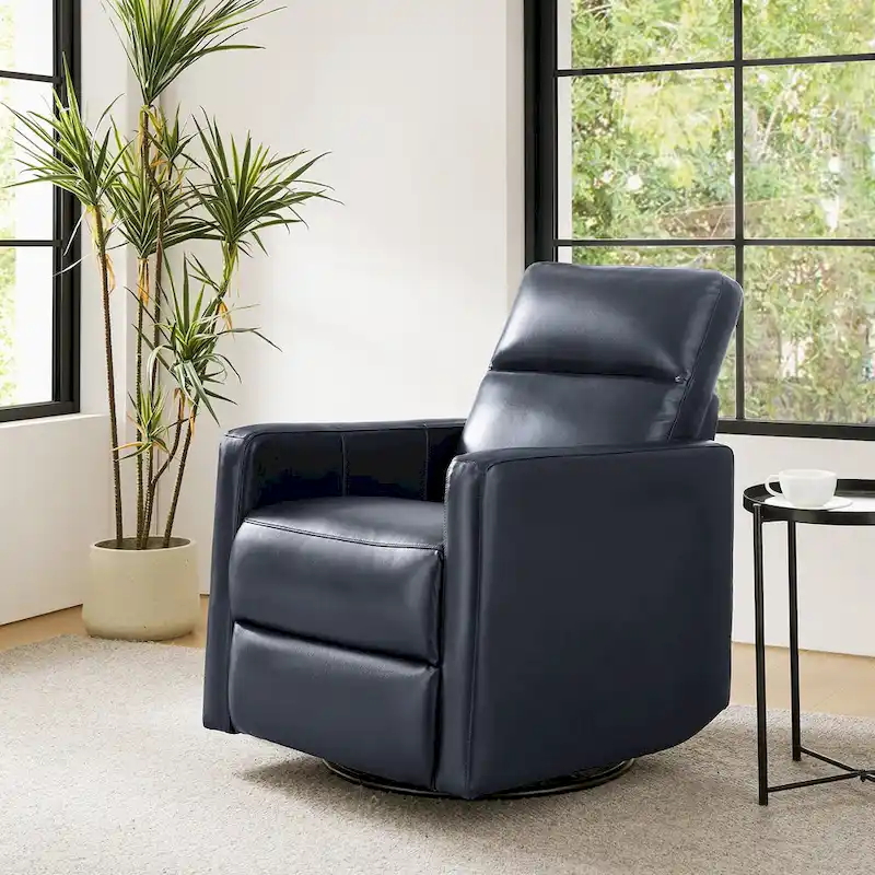 Josefa Modern Genuine Leather Swivel Rocker Recliner by Hulala Home