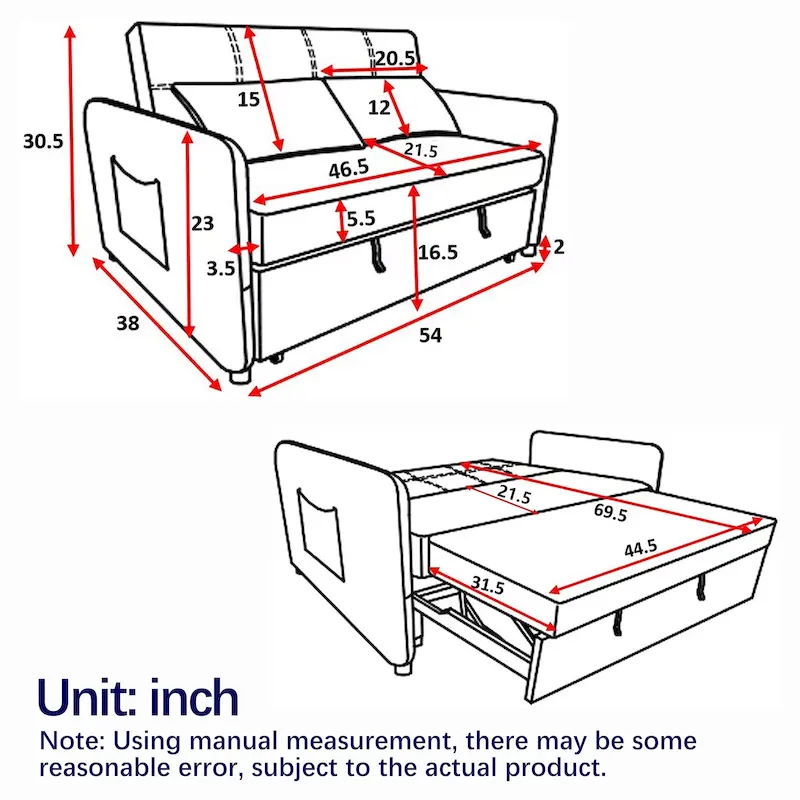 3-in-1 Versatile Velvet Double Sofa with Pullout Bed