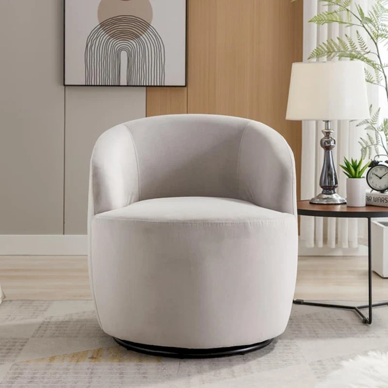 Velvet Fabric Swivel Accent Armchair Barrel Chair With Powder Coating Metal Ring