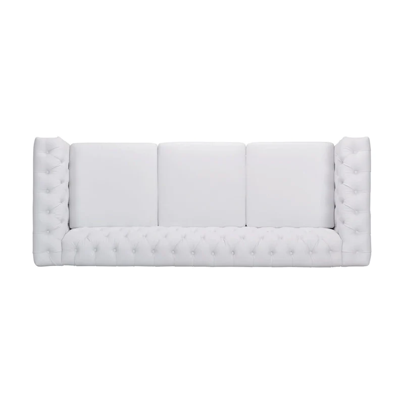 White 83 Chesterfield Button Tufted 3-Seater Sofa with Nailheads and Legs