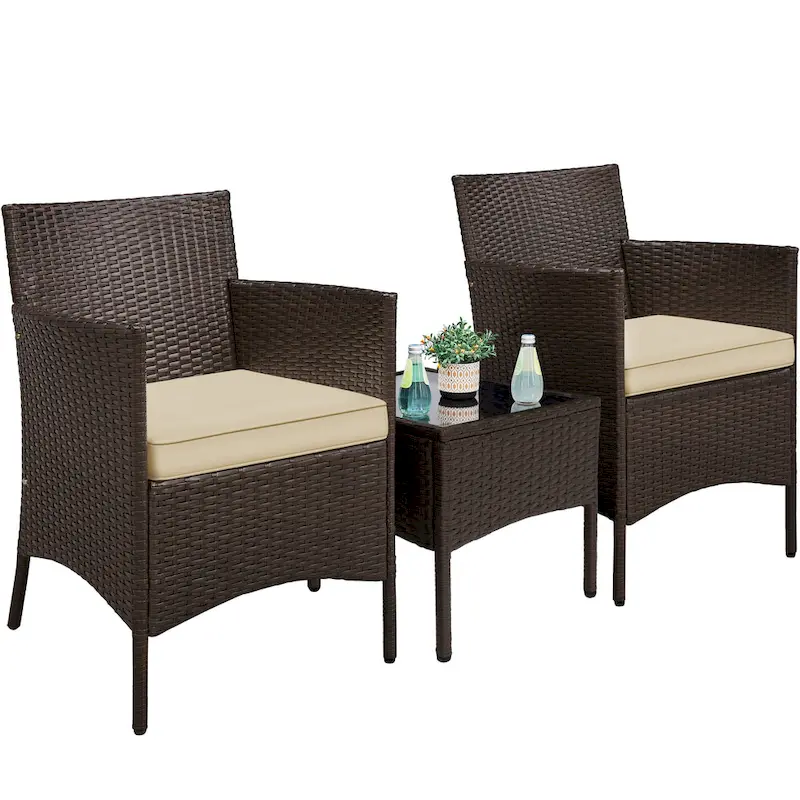 Yaheetech 3-Piece Bistro Set with Rattan Wicker Chairs and Table for Porch