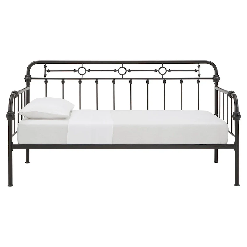 Antique Dark Bronze Metal Daybed with Trundle, Classic Style Twin Guest Bed