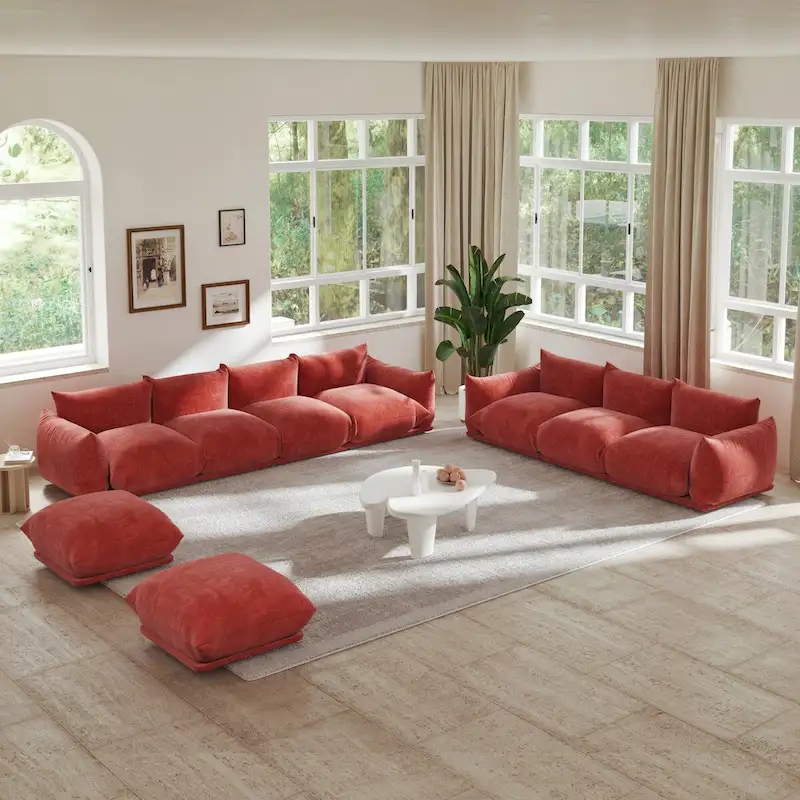 Modern Chenille Fabric Upholstery Modular Sectional Sofa for Living Room Set with 2 Ottoman