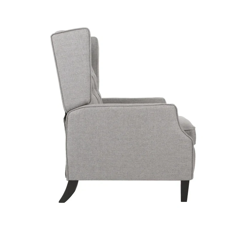 Grey Fabric Mid-Century Upholstered Wingback Push-Back Recliner with Footrest and Button-tufted Backrest