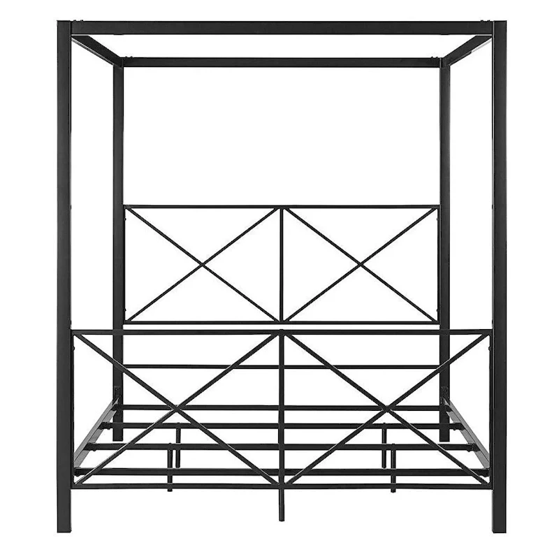 Modern Black Metal Four-Poster Canopy Bed Frame