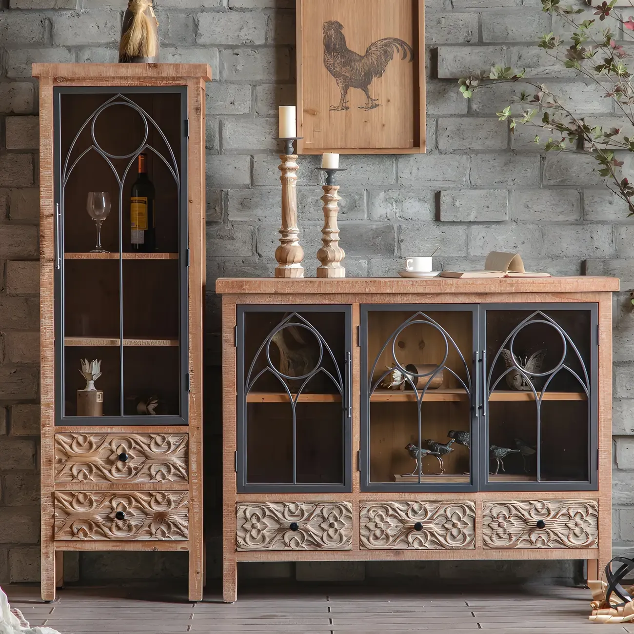 Traditional Natural Solid Wood Storage Display Cabinet