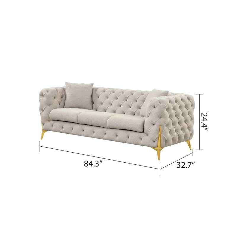 3 Pieces Mid-century Modern Buckle Fabric Living Room Sofa Set Sectional