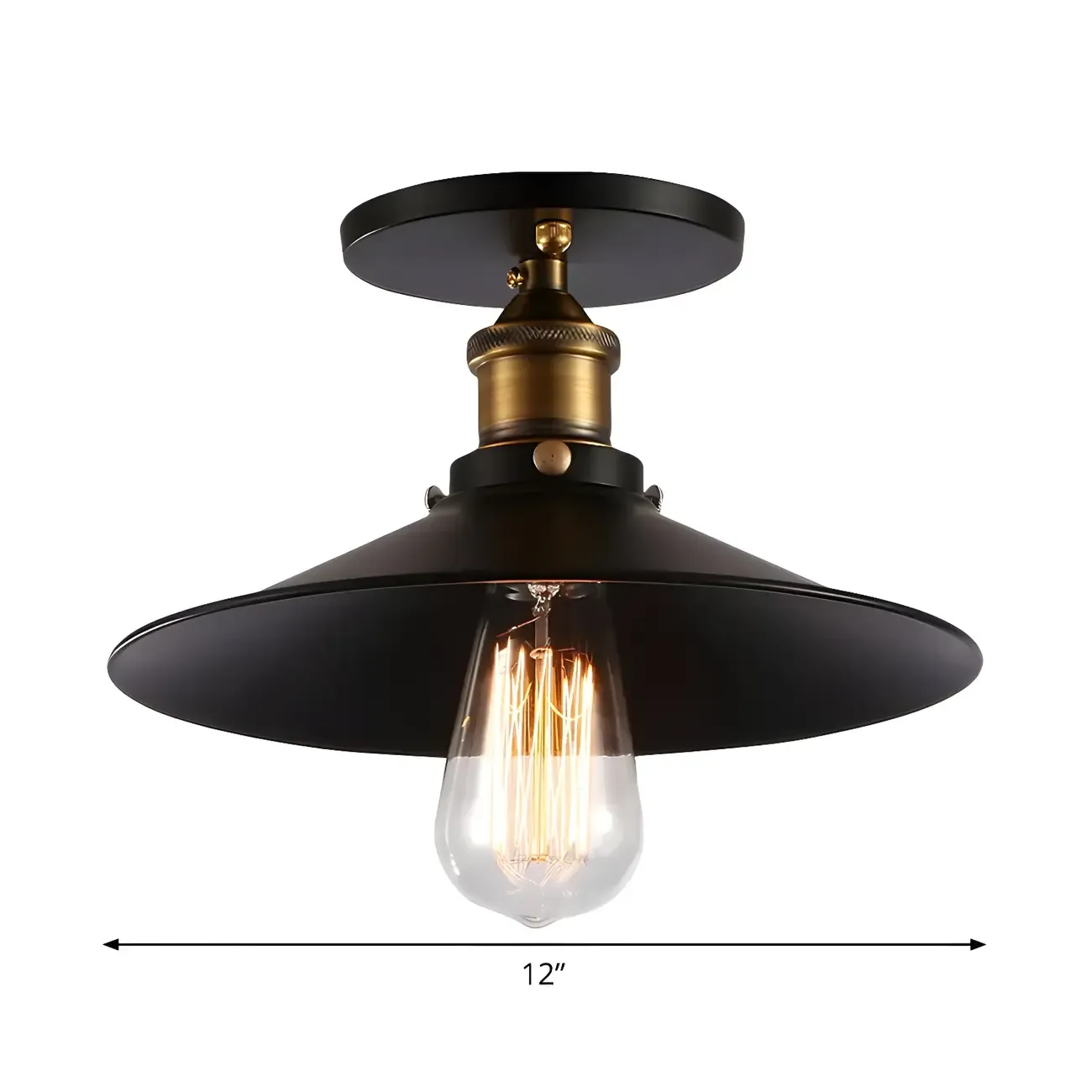 Industrial Black Cone Metal Semi Flush Ceiling Light