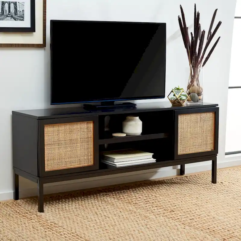 SAFAVIEH Cristen 1 Shelf Rattan Media Stand - 54 W x 15 D x 22 H - 54Wx15Dx22H