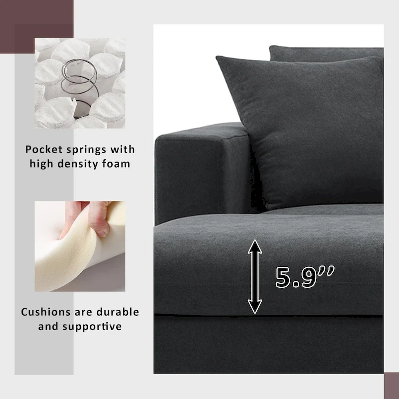 Modern L-shaped 4-Seat Sectional Sofa Couch Set with Ottoman