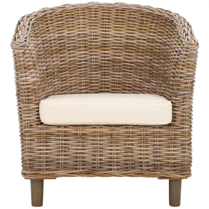 SAFAVIEH Charla Rattan Barrel Chair with Cushion - 29.1 x 27.2 x 32.7 - 29Wx27Dx33H