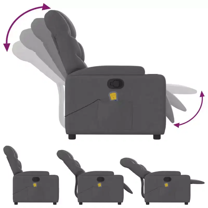 vidaXL Dark Gray Fabric Recliner Chair - 6-Point Vibration Massage, Adjustable Backrest & Footrest - Gray