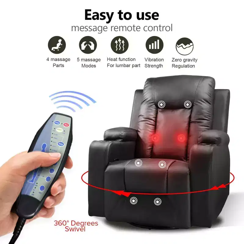 COMHOMA Side Lever Recliner Chair PU Leather Rocking Sofa with Heated Massage Black