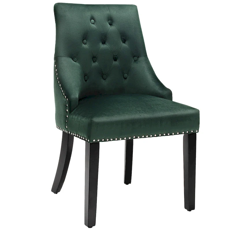 Velvet Dining Chair Upholstered Tufted Armless w/ Nailed Trim & Ring