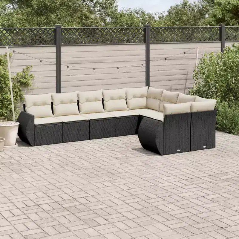 vidaXL Garden Sofa Set Black PE Rattan Large Adjustable Feet