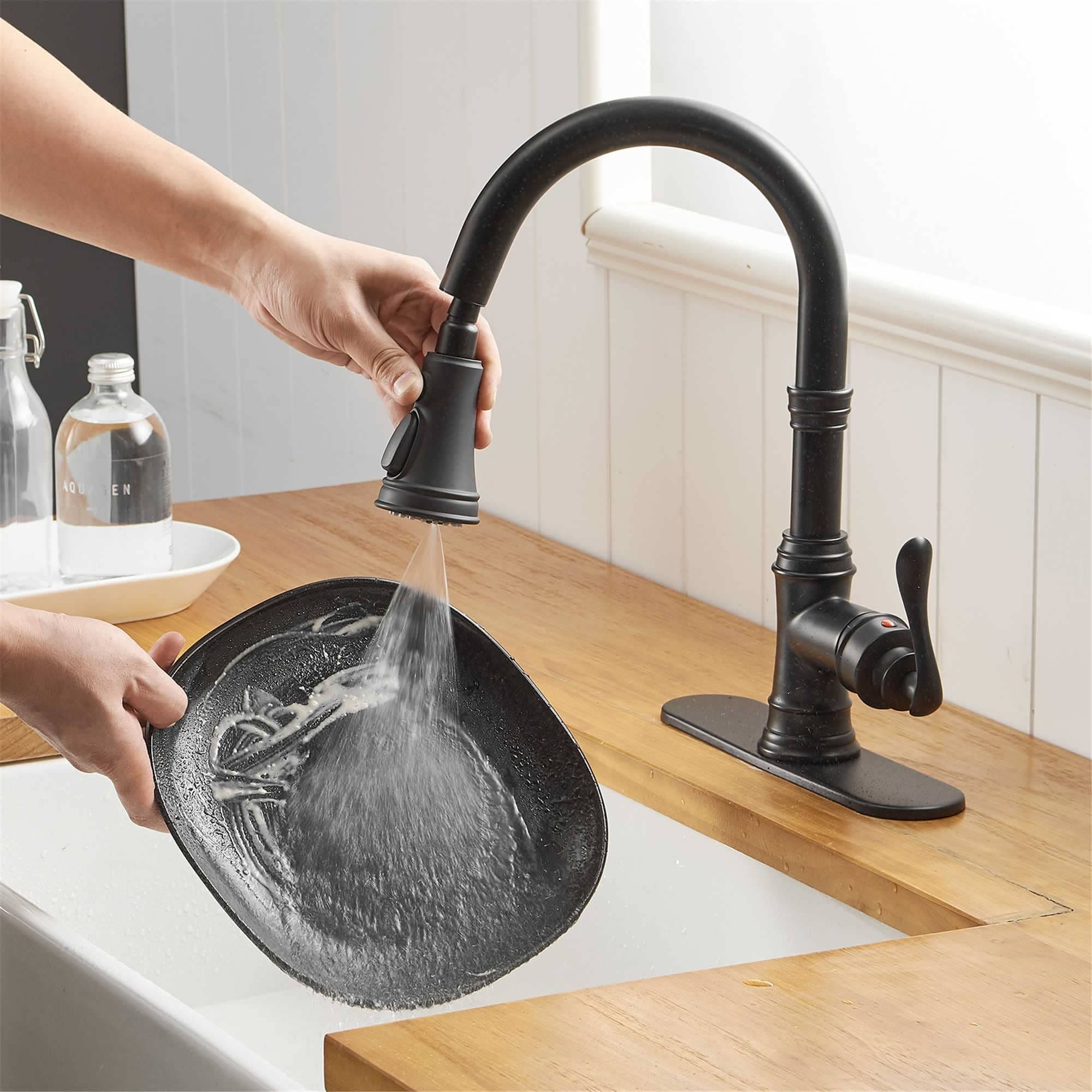 Pull Down Kitchen Faucet Single Handle Modern One Hole Kitchen Sink Faucets With Pull Down Sprayer Basin Tap With Deck Plate