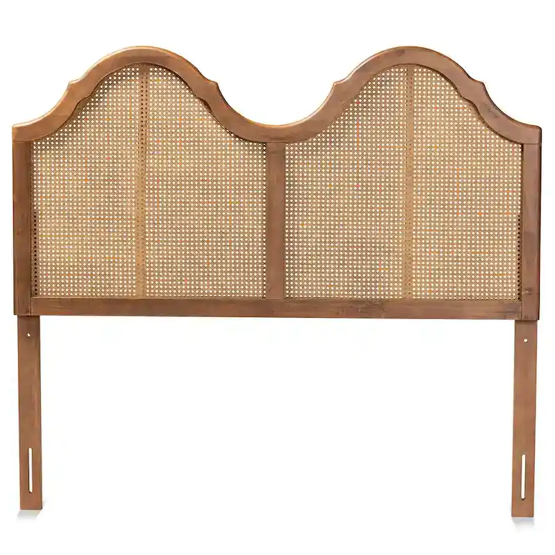 Hazel Ash Walnut Wood and Synthetic Rattan Arched Headboard