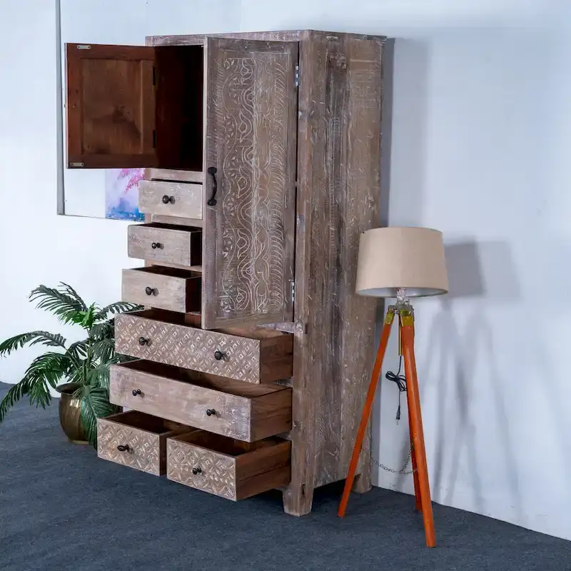 Solid Wood Freestanding Wardrobe Cabinet - N/A