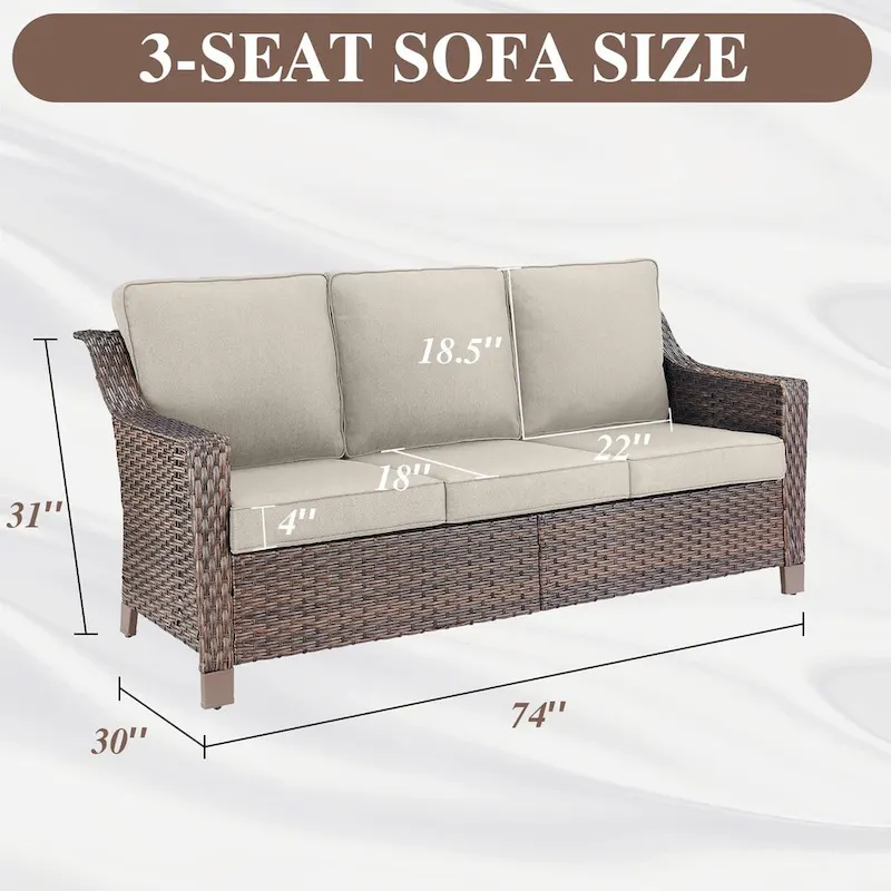 6 Pieces Wicker Sofa with Rocking Chair, Ottoman, Table - Brown