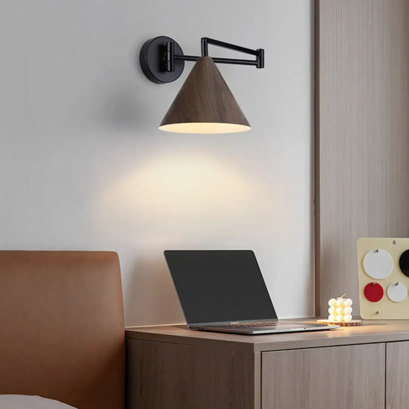 Modern Minimalist Conial Swing Arm Wall Light for Bedside