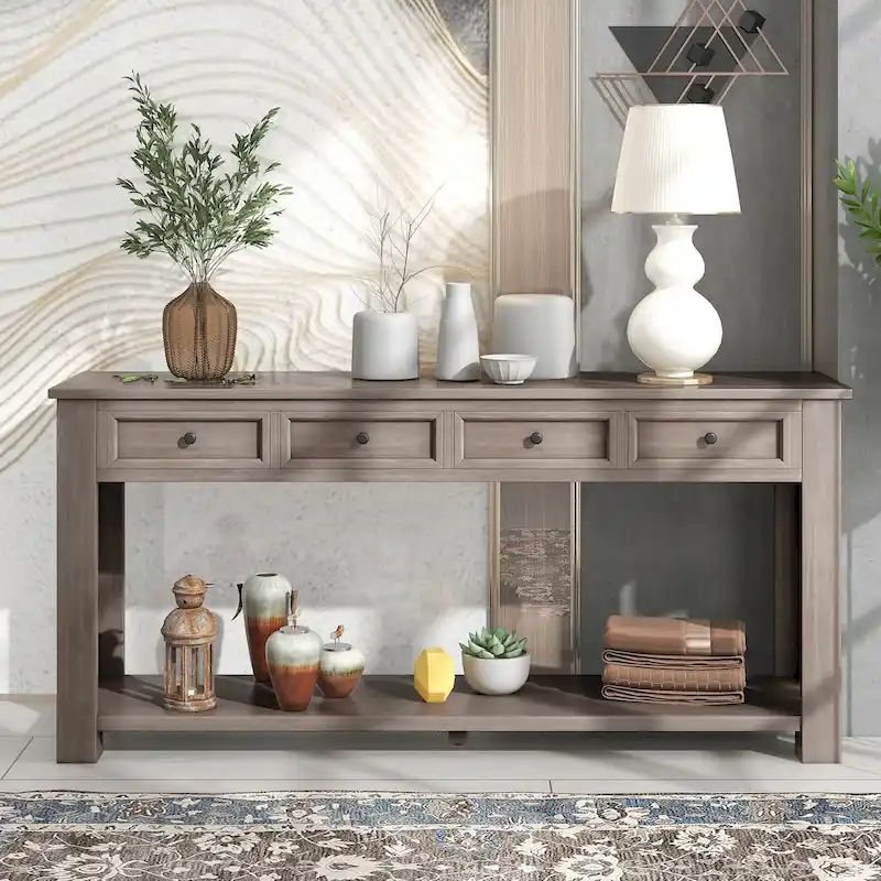 Console Table/Sofa Table with Storage Drawers and Bottom Shelf for Entryway Hallway
