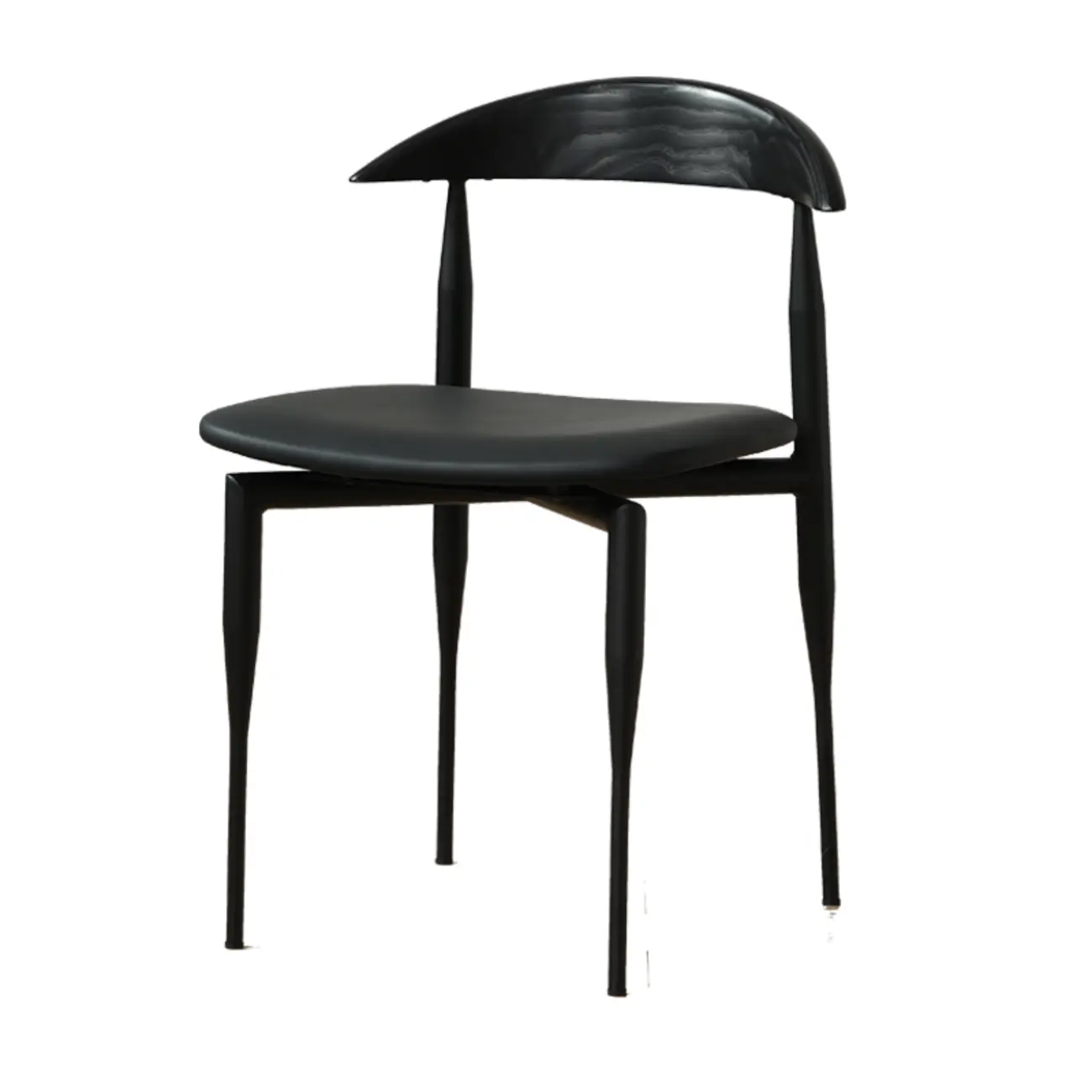Mid-Century Modern Dining Chair with Black Leather Seat