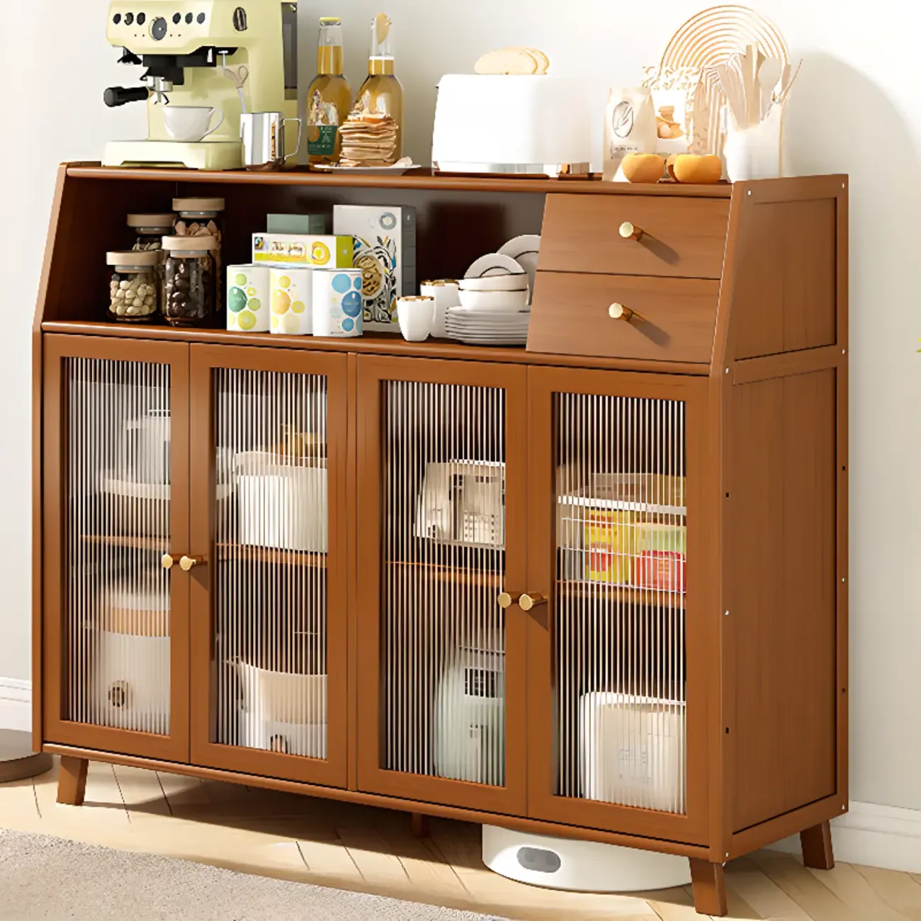 Modern Bamboo Narrow Storage Buffet Cabinet