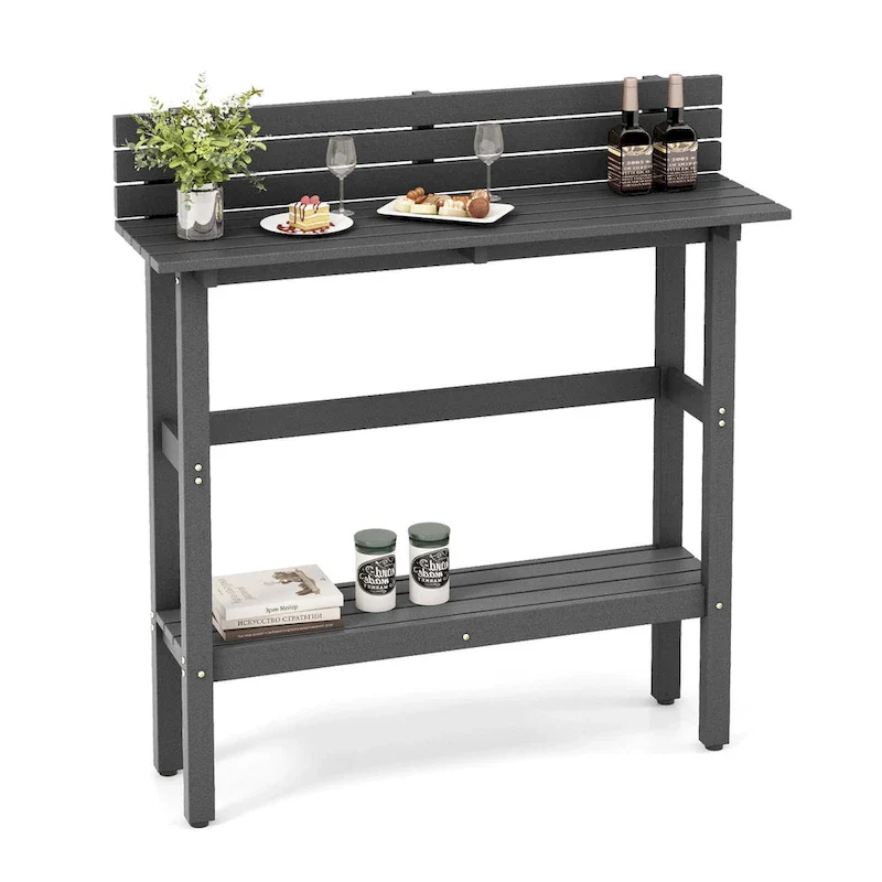 Costway 48  Outdoor Bar Table with Storage Shelf & Adjustable Foot - See Details