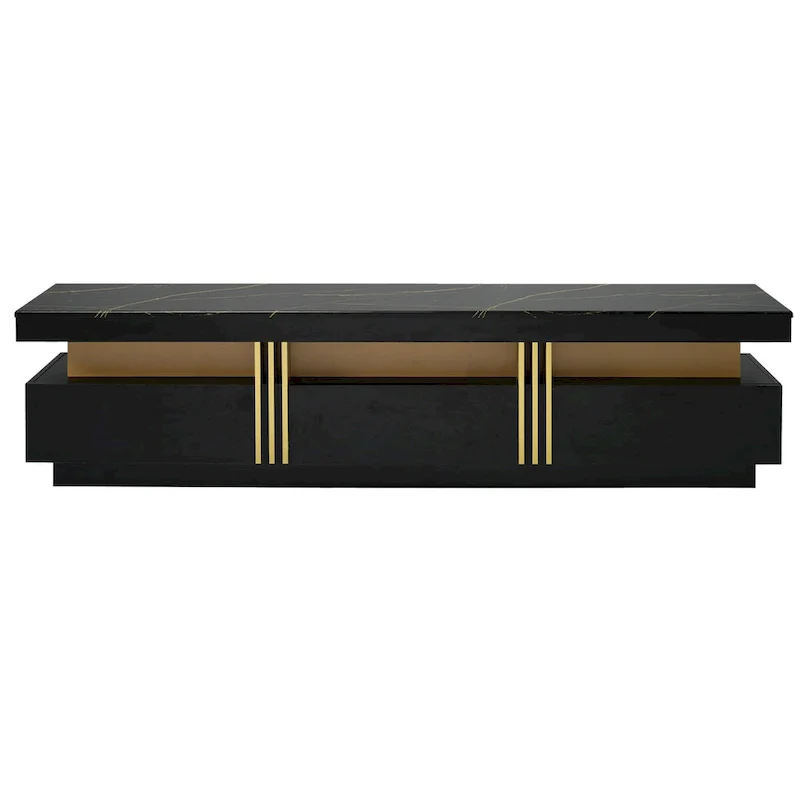 White Marble TV Stand with Gold Trim - 3 Drawer Media Console (68.8